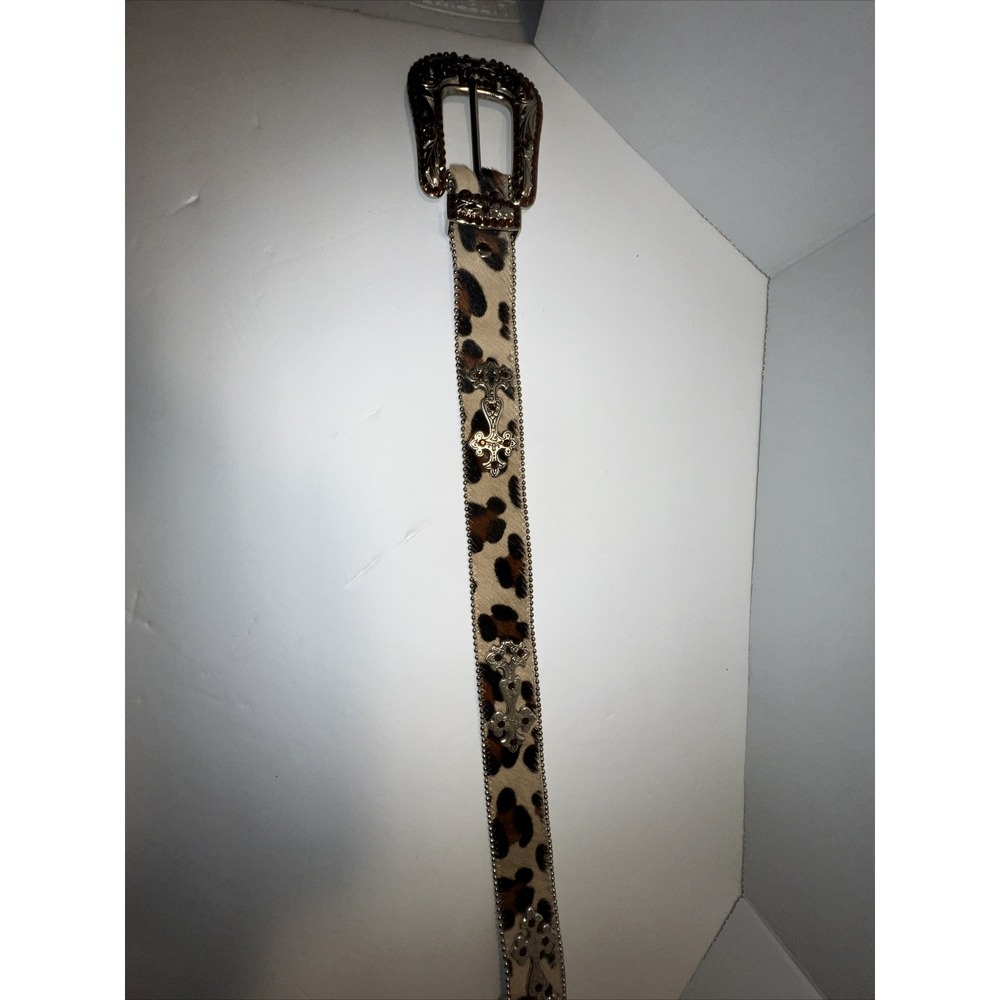 BB Simon Womens (Amy) Hair On Leopard Zebra Cheetah Leather Belt Size Large
